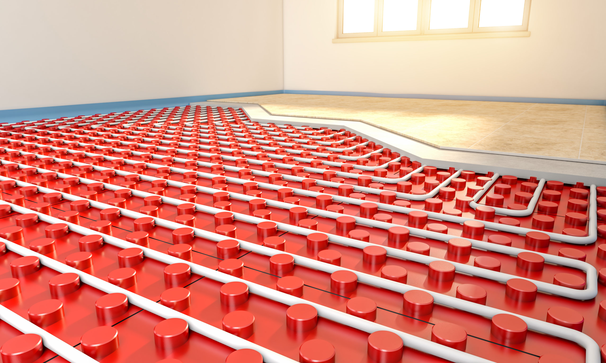 radiant floor panel installation in empty room 3d rendering image